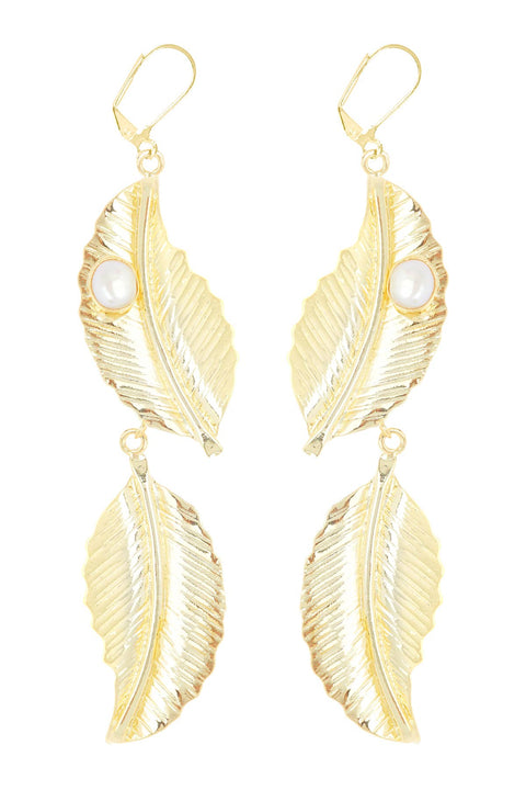 Freshwater Pearl & Leaf Statement Earrings - GF