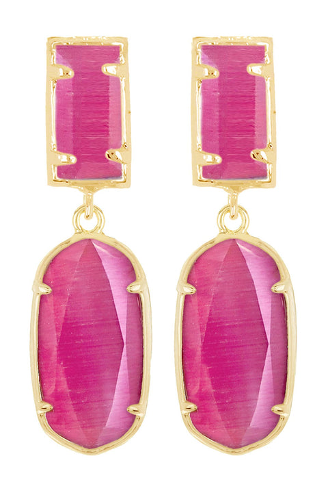 Pink Cat's Eye Hanging Post Earrings - GF