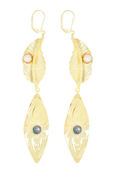 Freshwater Pearl & Leaf Statement Earrings - GF