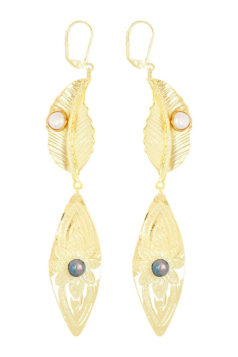 Freshwater Pearl & Leaf Statement Earrings - GF
