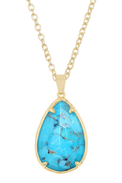 Stabilized Turquoise Pear Cut Pendant Necklace - GF
