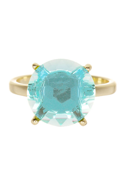 Sky Blue Crystal Prong Set Round Ring - GF