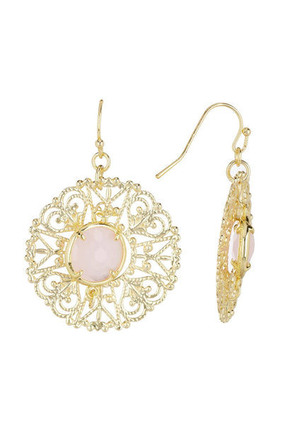 Rose Crystal Filigree Disc Drop Earrings - GF