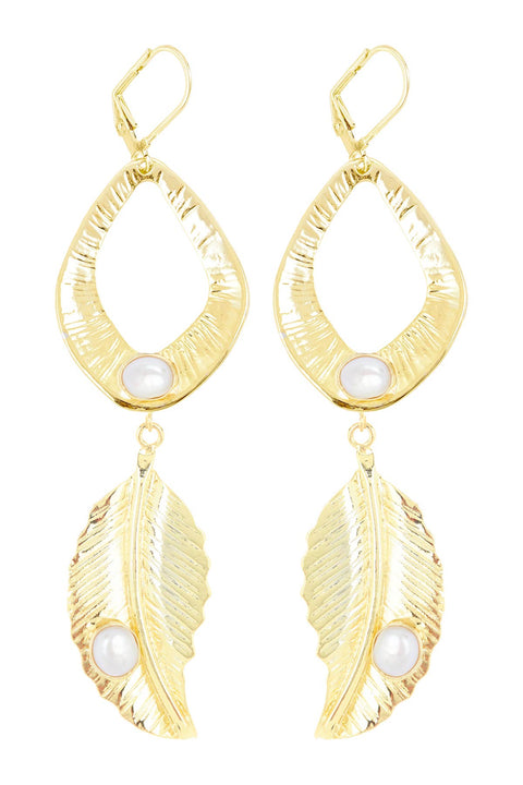 Freshwater Pearl & Leaf Statement Earrings - GF