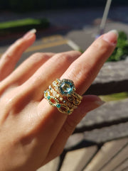 Sky Blue Crystal & CZ Stack Ring Set - GF