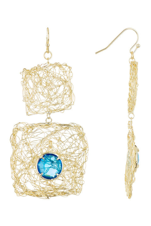 Swiss Blue Crystal Handmade Wire Woven Earrings - GF