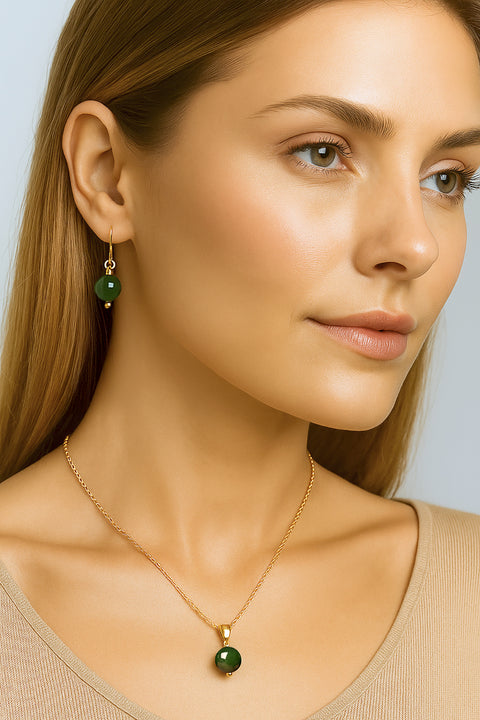 14k Vermeil Natural Hetian Jade Bead Earrings - VM