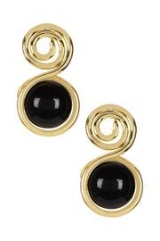 Black Onyx Spiral Stud Earrings In Gold - GF