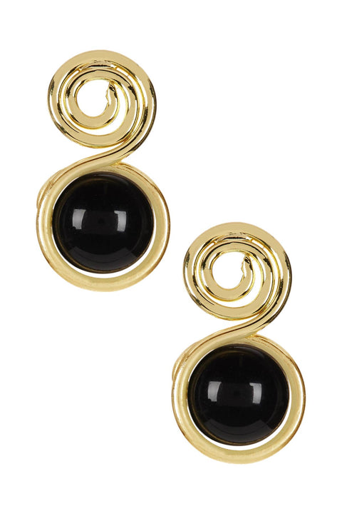 Black Onyx Spiral Stud Earrings In Gold - GF