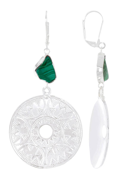 Malachite & Celtic Disc Statement Drop Earrings - SF