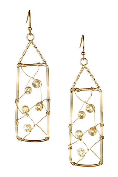 Golden Wire Wrapped Archway Drop Earrings - GF