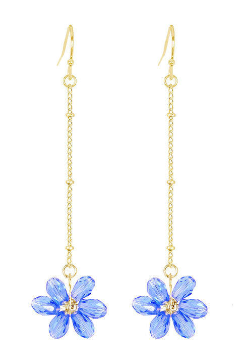 Tanzanite Austrian Crystal Flower Bloom Dangle Earrings - GF