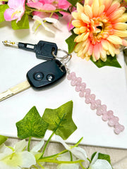 Rose Quartz 6mm Mala Beads Braided Keychain - SF/GF