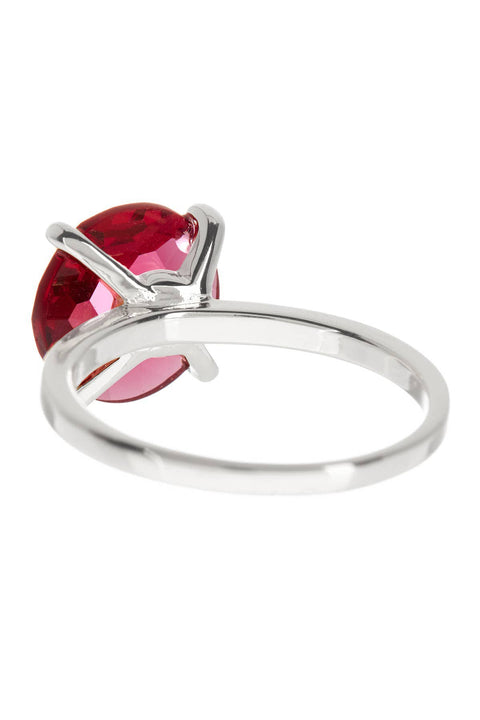 Raspberry Crystal Prong Set Round Ring - SF