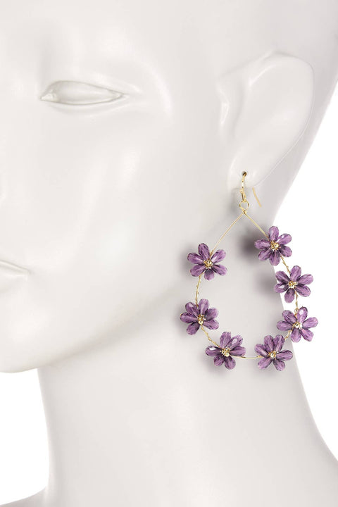 Lavender Austrian Crystal Flower Bloom Drop Earrings - GF