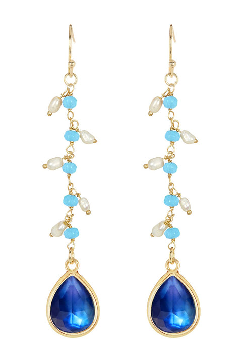 Labradorite Doublet & Pearl Drop Earrings - GF