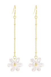 Clear Austrian Crystal Flower Bloom Dangle Earrings - GF