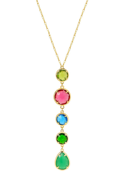 Green Chalcedony Crystal & Mixed Crystal Y Necklace - GF