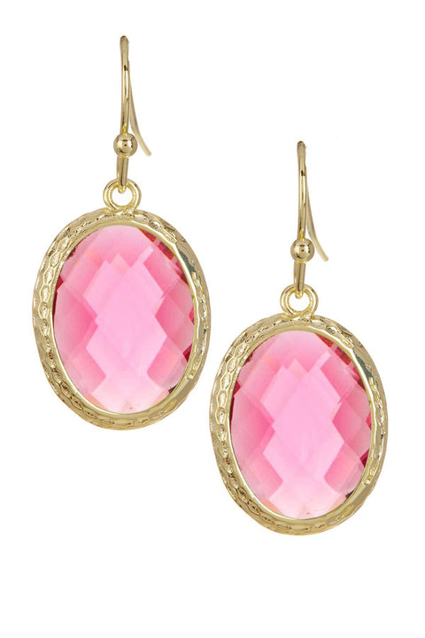 Raspberry Crystal Oval Drop Earrings In Gold - GF