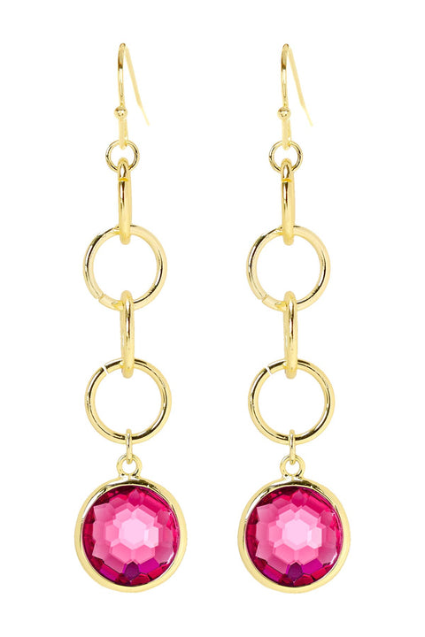 Raspberry Crystal & Interlocking Circle Drop Earrings - GF