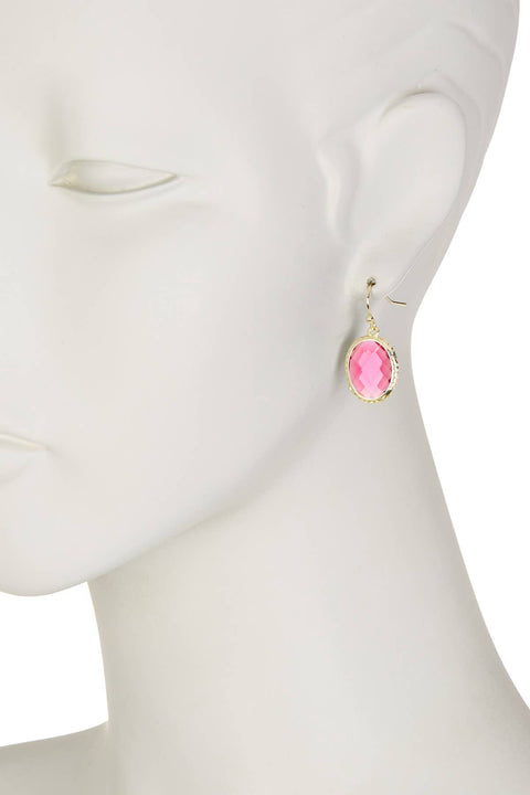 Raspberry Crystal Oval Drop Earrings In Gold - GF