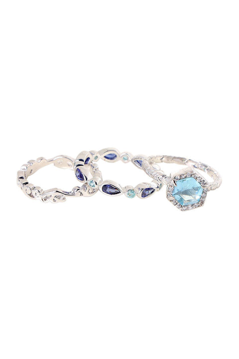 Sky Blue Crystal & CZ Stack Ring Set - SF