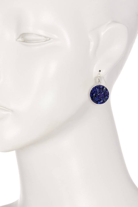 Lapis Round Shaped Drop Earrings - SF