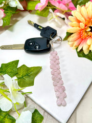 Rose Quartz 6mm Mala Beads Braided Keychain - SF/GF