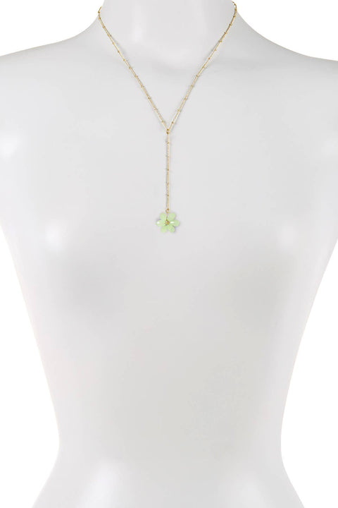 Green Austrian Crystal Flower Bloom Y Necklace - GF