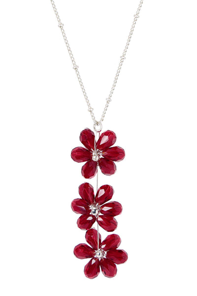 Red Austrian Crystal Flower Bloom Pendant Necklace - SF