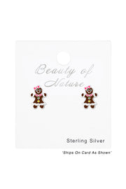 Sterling Silver Gingerbread Cookie Post Earrings - SS