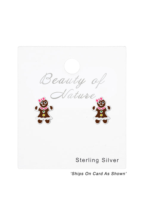 Sterling Silver Gingerbread Cookie Post Earrings - SS