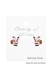 Sterling Silver Santa Claus Post Earrings - SS