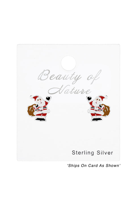 Sterling Silver Santa Claus Post Earrings - SS