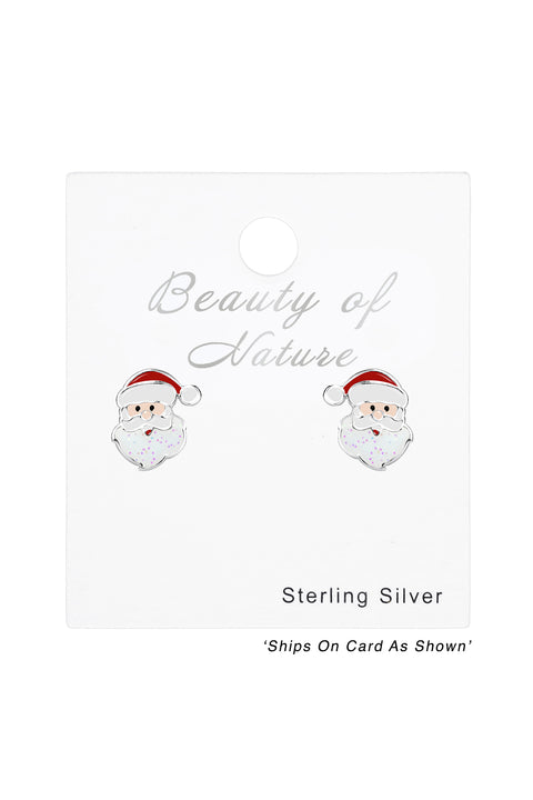 Sterling Silver Santa Claus Post Earrings - SS