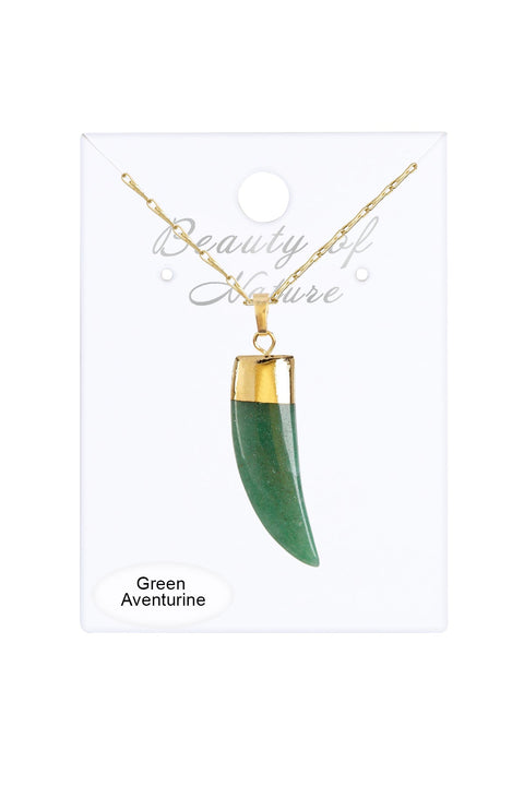 Green Aventurine Horn Charm 30" Pendant Necklace - GF