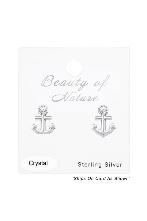 Sterling Silver Anchor Ear Studs With Crystal - SS