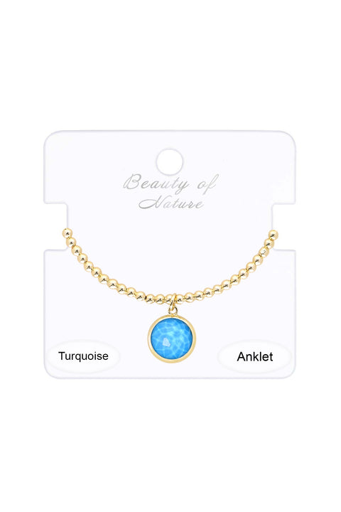 Turquoise Charm Beaded Anklet - GF