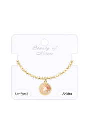 Lily Fossil Beaded Round Charm Anklet - GF
