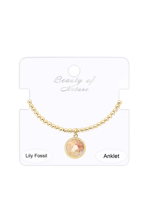 Lily Fossil Beaded Round Charm Anklet - GF