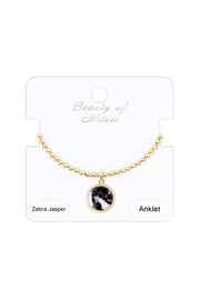 Zebra Jasper Beaded Charm Anklet - GF