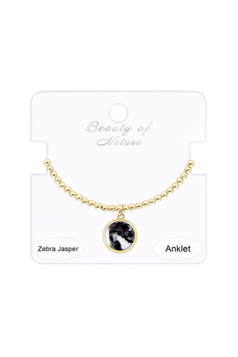 Zebra Jasper Beaded Charm Anklet - GF