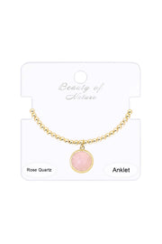 Rose Quartz Charm Beaded Anklet - GF