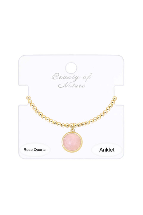 Rose Quartz Charm Beaded Anklet - GF