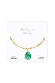 Green Lace Agate Beaded Anklet - GF