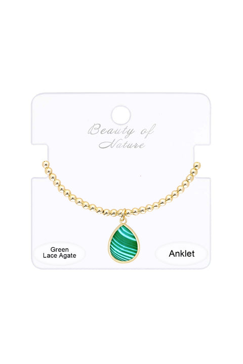 Green Lace Agate Beaded Anklet - GF