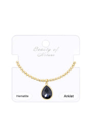 Hematite Pear Charm Beaded Anklet - GF