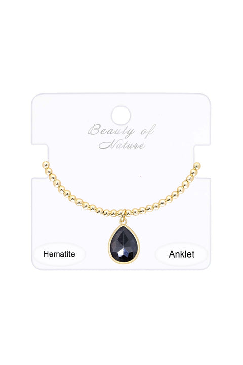 Hematite Pear Charm Beaded Anklet - GF