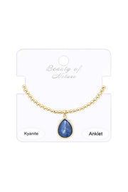 Kyanite Pear Charm Beaded Anklet - GF