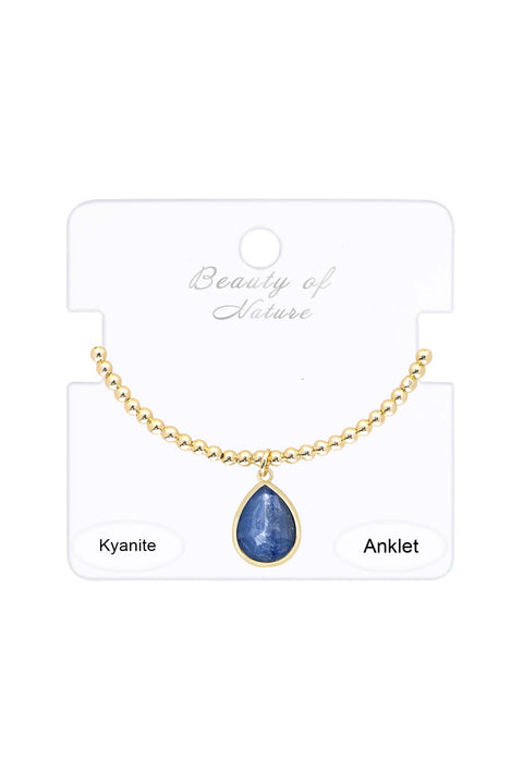 Kyanite Pear Charm Beaded Anklet - GF